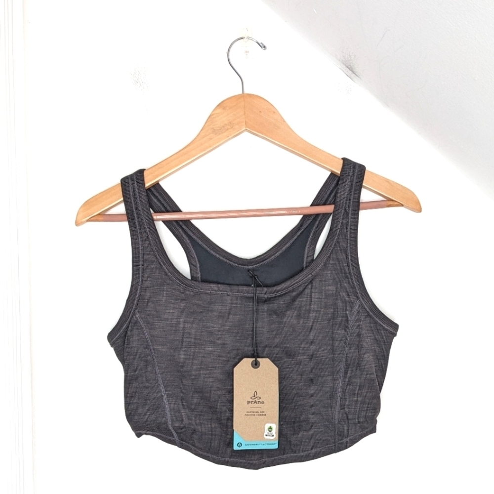PRANA Becksa Bralette Yoga Outdoor Workout Tank Bra Black Heather NEW Size M